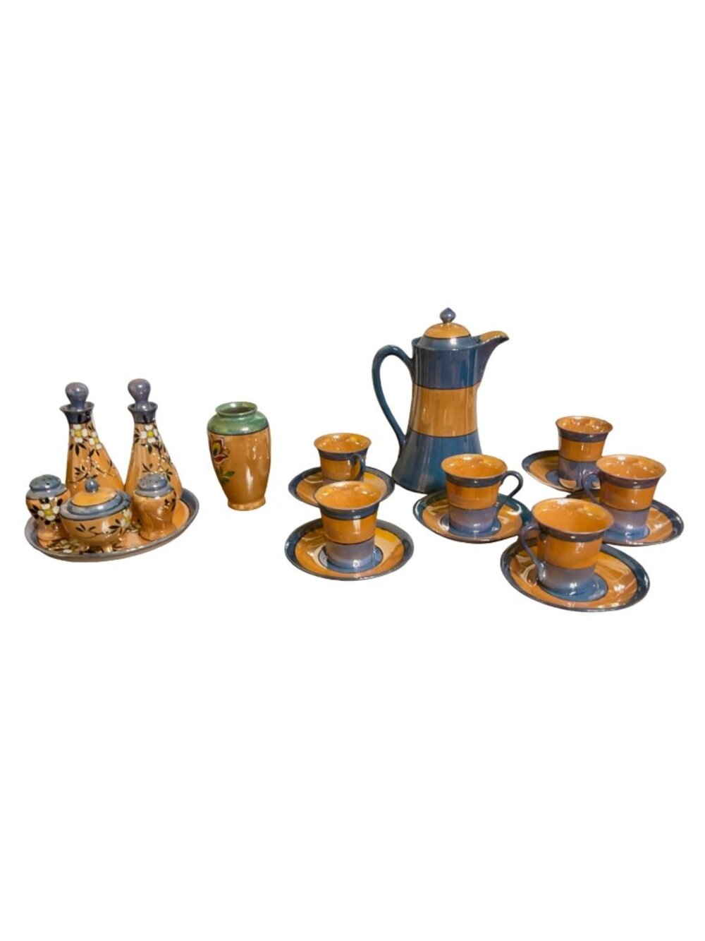 Vintage Hand-Painted Japanese Lusterware Ceramic Dining & Tea Set With Floral &
